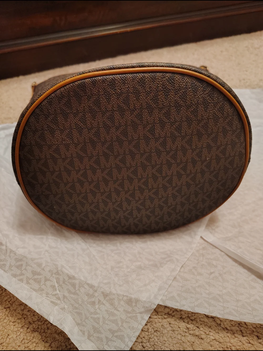 Michael Kors Brown Signature Bucket Bag with Gold Hardware